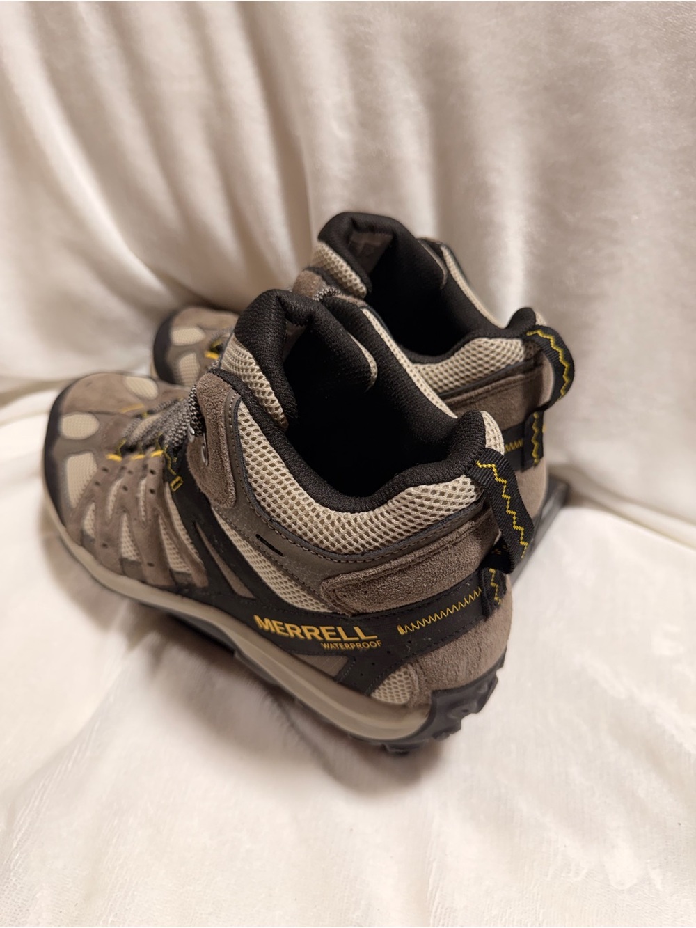 Merrell Men's Hiking Boots in Taupe, Black & Yellow Accents - Picture 10 of 13